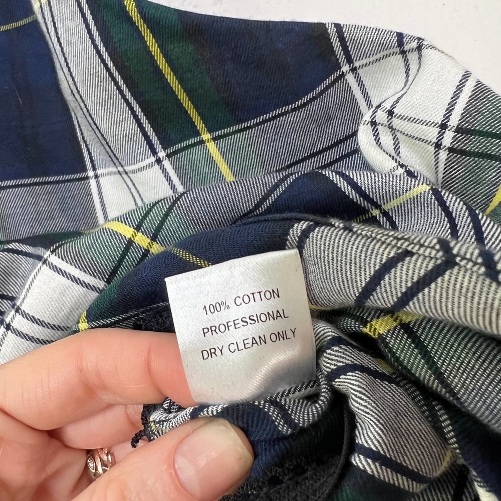 Petersyn Blue Green Plaid One Shoulder Ruffle Puff Sleeve Top - Picture 7 of 8